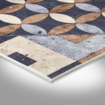 PVC Vinylboden Bakana Fliesenoptik Retro diagonal Blau