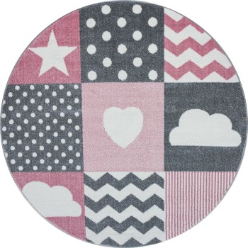 Kinder Teppich KIDS Pink 120 cm Rund