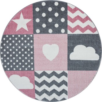 Kinder Teppich KIDS Pink 160 cm Rund