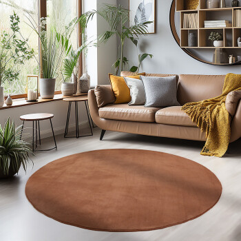 Kurzflor Teppich SKY Braun 200 cm Rund