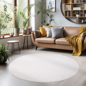 Kurzflor Teppich SKY Creme 200 cm Rund