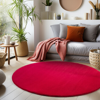Kurzflor Teppich SKY Rot 120 cm Rund