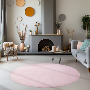 Kurzflor Teppich SKY Rosa 120 cm Rund