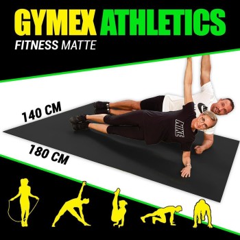 GYMEX Athletics Fitness-Matte XXL, extra groß, rollbar, für Yoga, Sport & Fitness 180x140cm Schwarz
