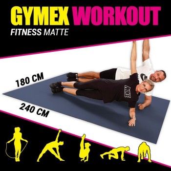 GYMEX Workout Fitness-Matte XXL, extra groß, rollbar, für Yoga, Sport & Fitness 240x180cm Schwarz