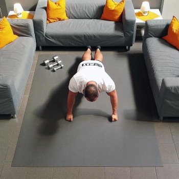 GYMEX Workout Fitness-Matte XXL, extra groß, rollbar, für Yoga, Sport & Fitness 240x180cm Schwarz