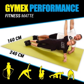 GYMEX Performance Fitness-Matte XXL, extra groß, rollbar, für Yoga, Sport & Fitness 240x160cm Grau