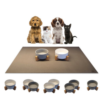 Sanozoo® Napf für Hunde und Katzen aus Bambus & Keramik 2er Set Mix