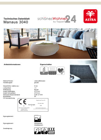 Sisal Teppich Astra Manaus mit 5cm Baumwollbordüre Schwarz 44/40 140x200cm